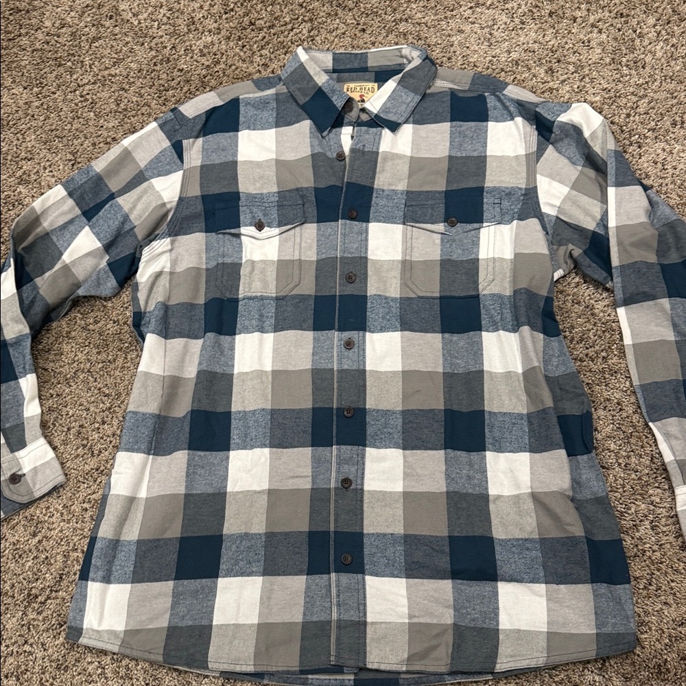 RedHead Men’s Blue and Gray Plaid Button-Down Shirt